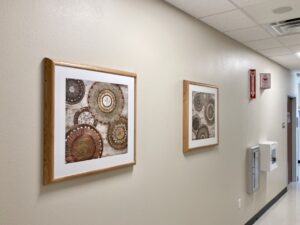 Our picture framing experts always pay attention to details when crafting the most suitable frames for the selected artwork. Such is the example of a government corridor space decoration.